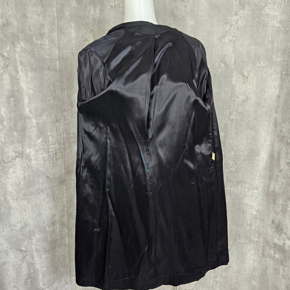 Vintage 50s 60s Black Raw Silk Coat Wide Collar Oversized Buttons ILGWU - Picture 10 of 13